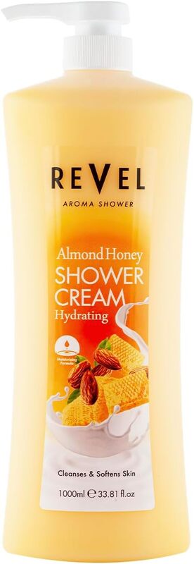 Revel Skin Care Almond Honey Shower Cream For Men and Women 1000ml, Hydrating, Body Wash, Shower Gels, Cleansing